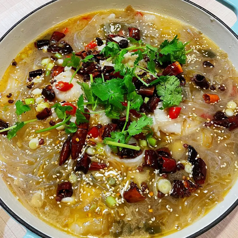 Sichuan boiled fish with pickled greens at Sichuan Spicy Factory 大川小渝，a Chinese Restaurant in Chino